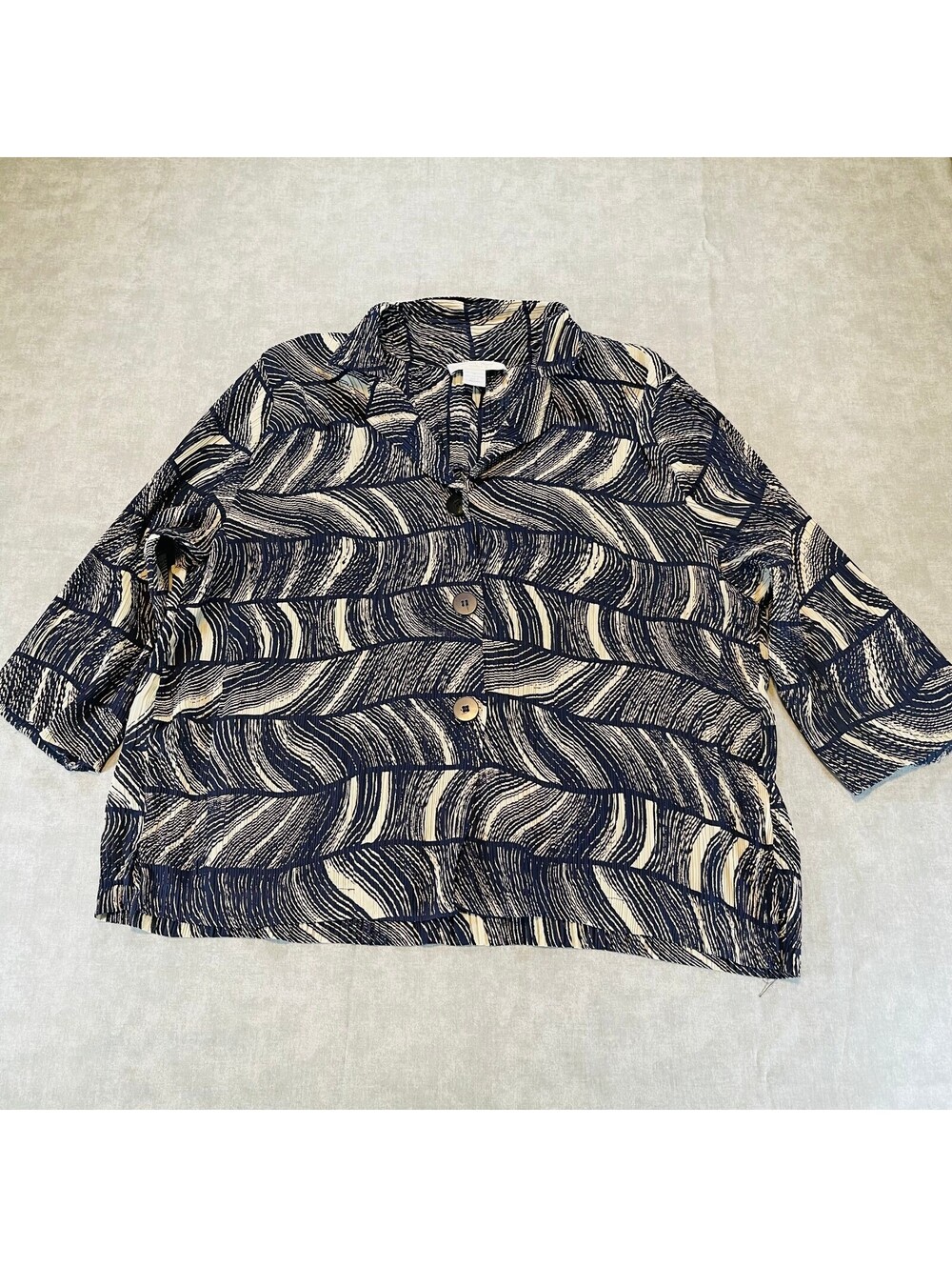 Judith Hart Pleated Navy Blue Abstract Button Up Blouse Plus Size 1X